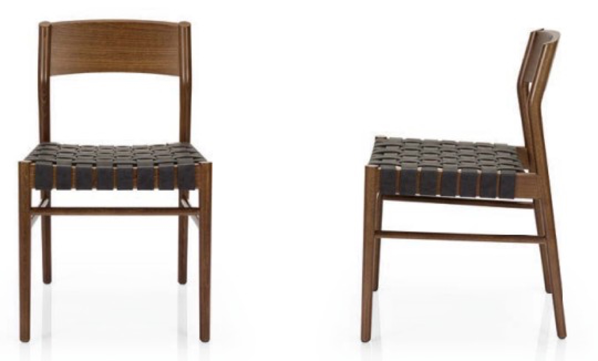 Cadeiras em madeira com assento em couro trançado