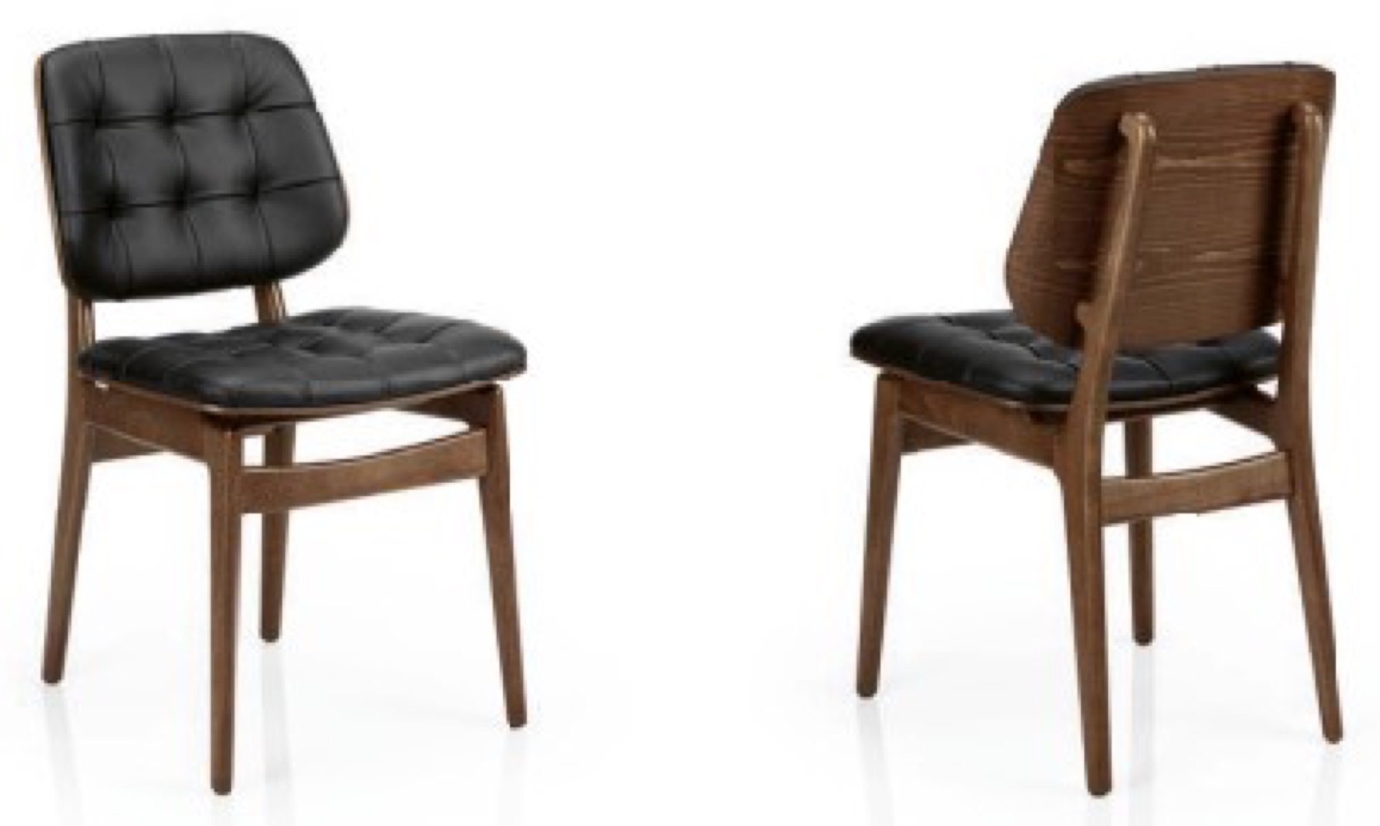 Cadeiras em pele preta capitonê com madeira
